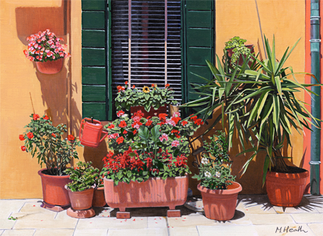 An oil painting of a yellow house on Burano, Venice, Italy by Margaret Heath.